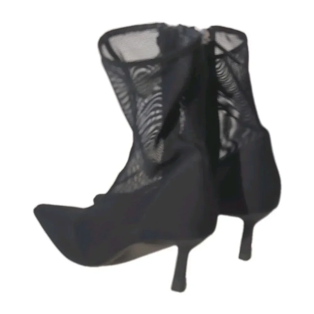 Zara Black Mesh Women's Stiletto Heels Size 8.5 With Zippers - Picture 7 of 11